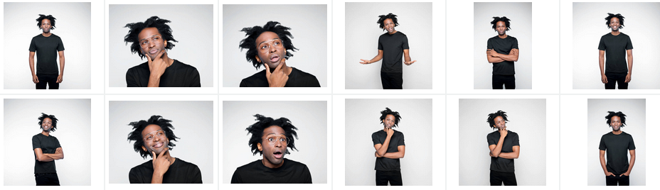 Portraits of a man in a black T-shirt.