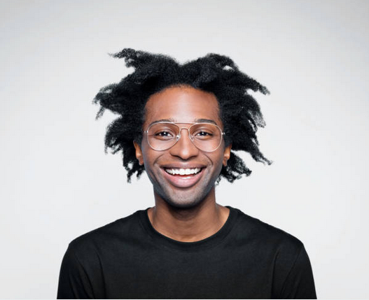 Portraits of a man in a black T-shirt.